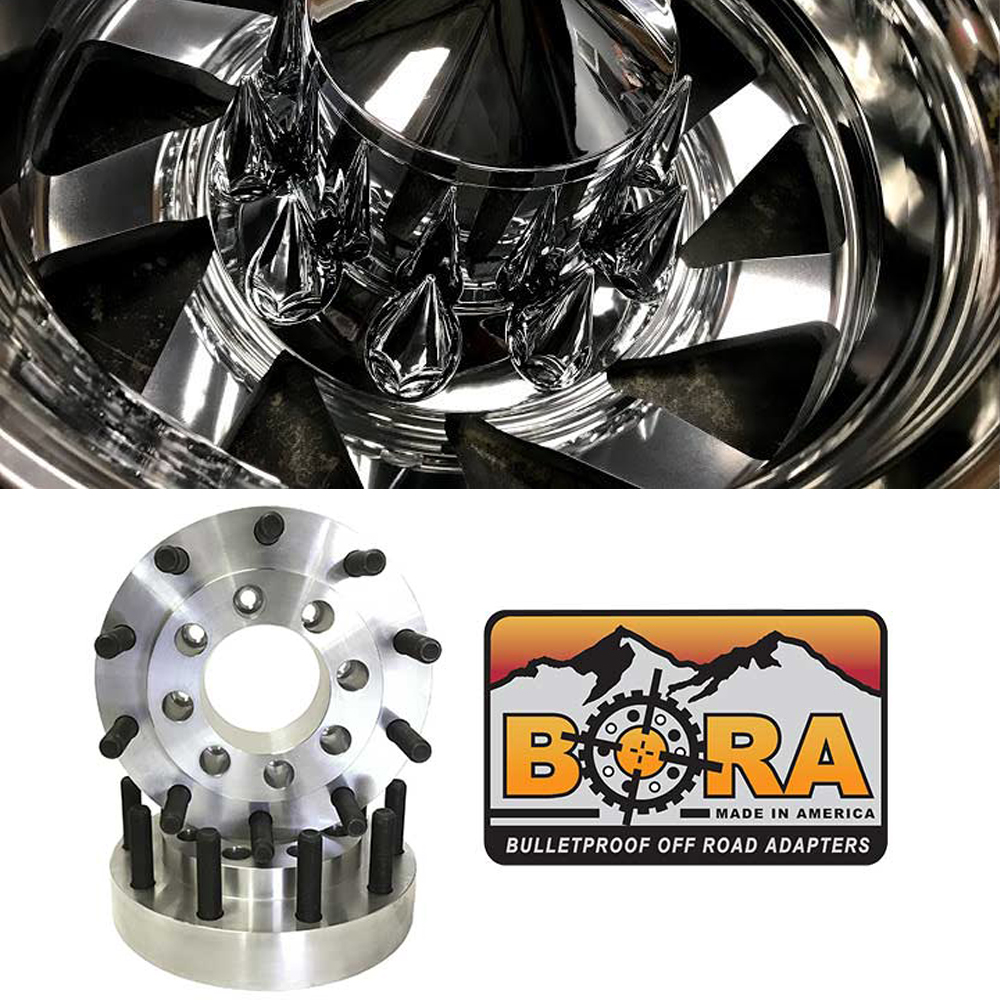 28x8.25 Custom Cut 10 Lug Dually Wheels & 8 To 10 Lug Aluminum Adapters Package