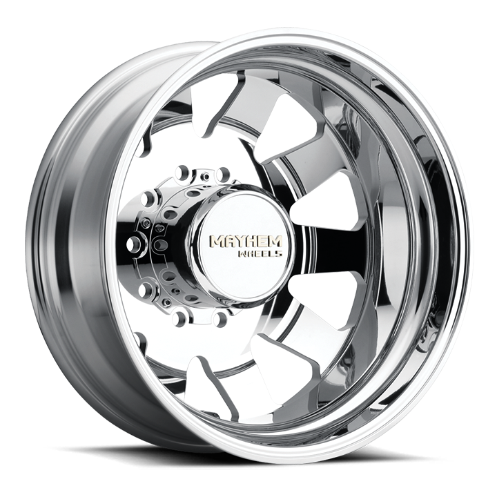 22x8.25 Mayhem Challenger Polished 10x225 Ford F450 F550 Dodge Ram 4500 5500 Dually Wheels Package